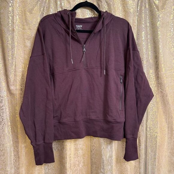 Old Navy Dynamic Fleece Eggplant Purple Half-Zip Sweatshirt Cropped XL - Picture 1 of 4
